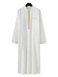 Luxury White Men’s Thobe – Long Sleeve, Embroidered Stand Collar