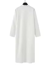 Luxury White Men’s Thobe – Long Sleeve, Embroidered Stand Collar